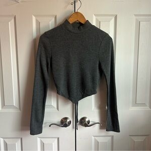 iJoah gray long sleeve open back mock neck crop top